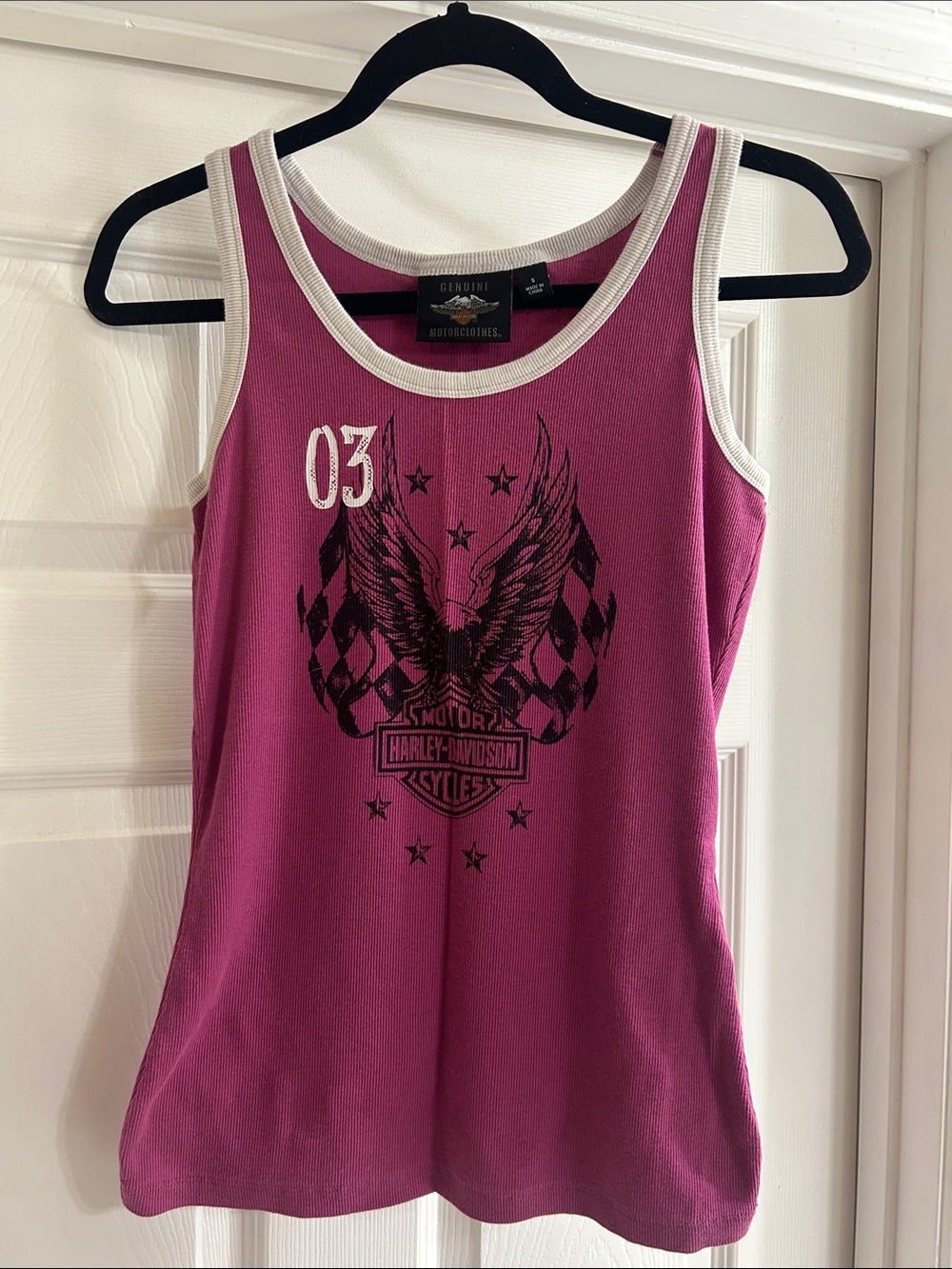 Harley-Davidson Magenta Tank Top with White Trim and Black Graphic